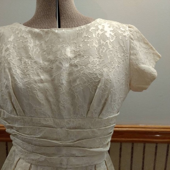 Vintage 50s Cocktail Dress 36" Bust Cream "A Lawrence Original" Jacquard - Picture 4 of 15